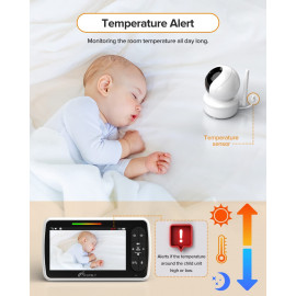 5" Video Baby Monitor - Pan-Tilt-Zoom, Night Vision, Temp Display