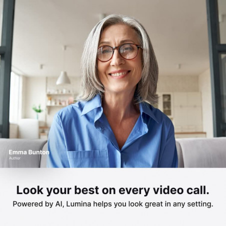 Webcam Lumina 4K : webcam de qualité studio alimentée par l'IA. Ayez fière allure à chaque appel vidéo. Compatible Mac et PC.