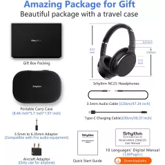 Srhythm NC25 Active Noise Cancelling Headphones Bluetooth 5.0,ANC Stereo Headset Over-Ear with Hi-Fi,Mic,50H Playtime,Voice