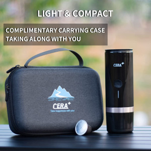 CERA+ Portable Mini Espresso Machine, 12V/24V Rechargeable Car Coffee Maker with Self-Heating, 20 Bar Pressure Compatible with