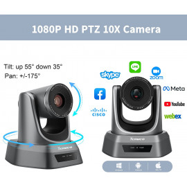 Tenveo 360° Conference Camera – 3X Zoom, Noise-Cancelling Mics