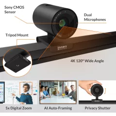 Innex Cube 4K : Caméra de Conférence 360° IA, Audio Cristallin, Installation Facile – Idéale Zoom & Teams