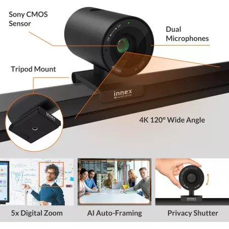 Innex Cube 4K : Caméra de Conférence 360° IA, Audio Cristallin, Installation Facile – Idéale Zoom & Teams