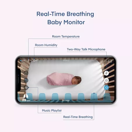 Miku Moniteur Bébé Intelligent : Suivi Respiration Sans Contact & Vidéo HD - La Sérénité à Portée de Main!