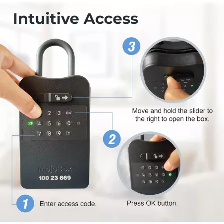 Stay secure with the MojoBox, a Bluetooth digital lockbox offering versatile access from anywhere.