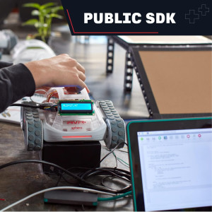 Sphero RVR+ toy robot car with wheels and red light, offering expandable and customizable features for all ages.