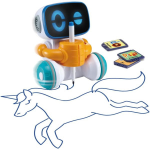 Creative Companion: VTech JotBot Drawing & Coding Robot for Kids, featuring a toy robot with blue face and blue/white body.