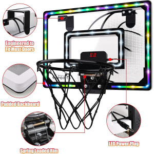Basketball hoop with ball and two balls, part of Indoor Basketball Arcade Game with Light-Up Scoreboard for action-packed fun.