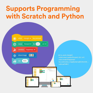 Matatalab VinciBot, an advanced coding & drawing robot for kids' STEM education, operated by person holding remote control.