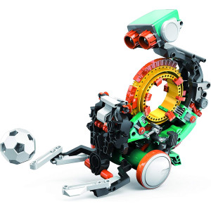 Snap Circuits Teach Tech Mech 5's LEGO robot in green and white, perfect for teaching mechanical coding.