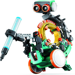 Educational LEGO robot in green and white from Snap Circuits Teach Tech Mech 5 for kids to learn coding.