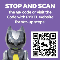 Small toy dog with wheels on its back, part of Educational Insights PYXEL coding robot kit for kids.