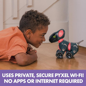 Educational Insights PYXEL coding robot kit for kids features a toy dog with wheels.