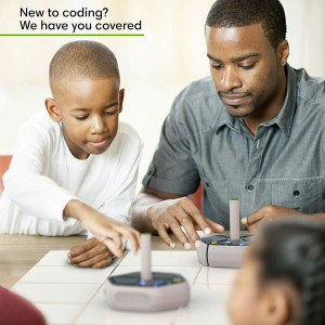 STEM toy robot, iRobot Root rt0, showcasing its versatility with a green and white box.