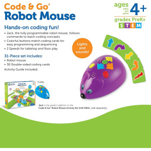 Person holding Learning Resources Code & Go Robot Mouse, an interactive STEM coding toy.
