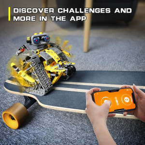 STEM educational toy for kids, Mibido 5in1 Remote & APP Controlled Robot Dinosaur with LEGO robot in robot shape.