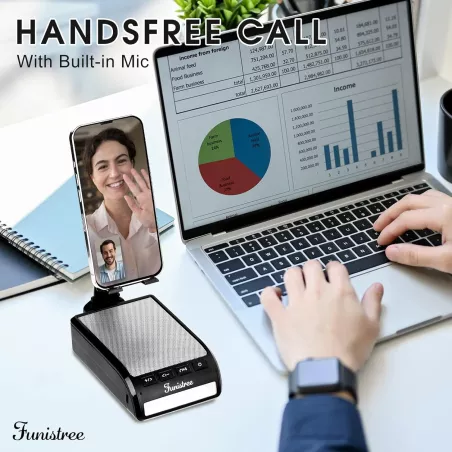 Support Téléphone avec Haut-Parleur Bluetooth Funistree: Son HD, Lampe LED & Cadeau Idéal!