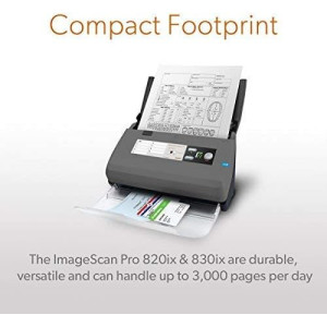 High-speed Ambir ImageScan DS820ix scanner with document on top for efficient document workflows.