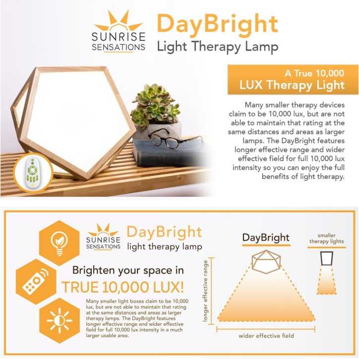 DayBright Light Therapy Lamp: 10,000 Lux, UV-Free, Remote Control, Sustainable Wood Design