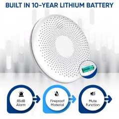 Détecteurs de Fumée Sans Fil Batterie 10 Ans Installation Facile