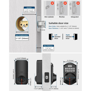 TEEHO TE001 Keyless Entry Door Lock with Keypad - Smart Deadbolt Lock for Front Door with 2 Keys - Auto Lock - Easy Installation