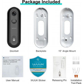 WUUK Wireless Video Doorbell 2K - No Subscription, Alexa Compatible