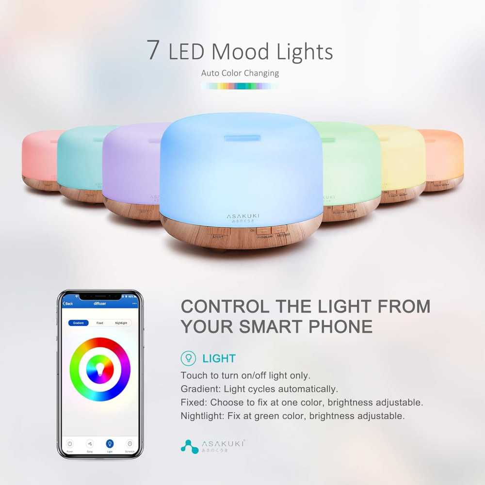 ASAKUKI Smart Wi-Fi Essential Oil Diffuser - Alexa Compatible, 500ml