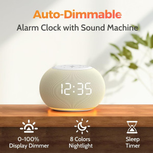 Reacher Auto-Dimmable Alarm Clock with USB & White Noise Machine