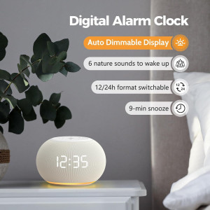 Reacher Auto-Dimmable Alarm Clock with USB & White Noise Machine