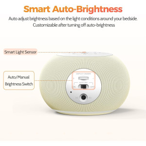 Reacher Auto-Dimmable Alarm Clock with USB & White Noise Machine