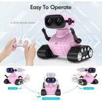 ALLCELE Girls Robot Toy, Remote Control, LED Eyes, Rechargeable, Pink