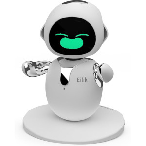 Eilik Silver Robot Pet: Fun Interactive Desk Companion.