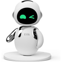 Eilik Silver Robot Pet: Fun Interactive Desk Companion.