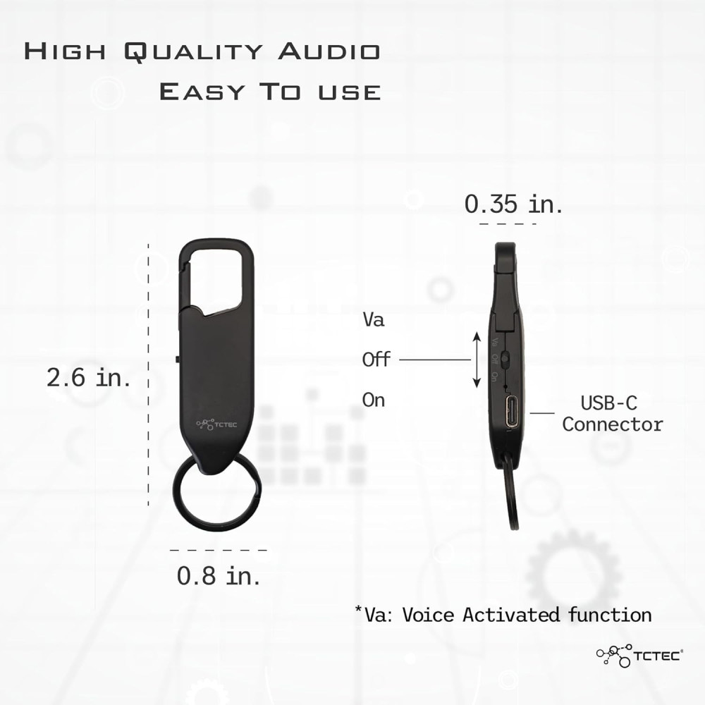 Enregistreur Vocal TCTEC 128GB - Activation Vocale, USB-C