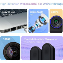 Tenveo 1080P 60FPS Webcam: Video & Audio for Meetings & Streaming