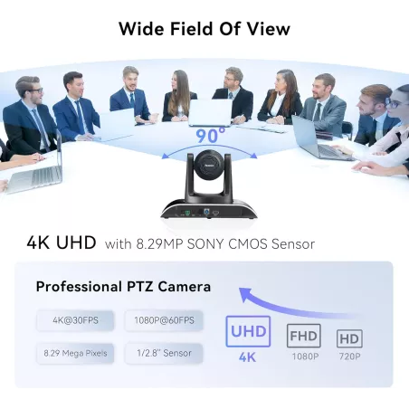 Tenveo Caméra PTZ 4K UHD 12X Zoom Optique : Capturez lExcellence pour vos Conférences et Livestreams!