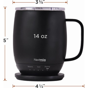 Nextmug Self-Heating Mug — Keeps drinks hot for hours with 3 adjustable temps & battery power!
