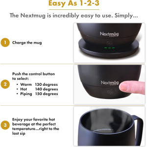 Nextmug Self-Heating Mug — Keeps drinks hot for hours with 3 adjustable temps & battery power!