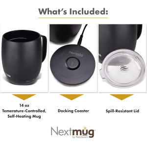 Nextmug Self-Heating Mug — Keeps drinks hot for hours with 3 adjustable temps & battery power!