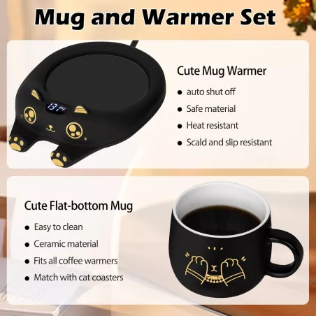 Chauffe-Tasse Chat Adorable : Gardez Votre Café Chaud avec Style et Sécurité!