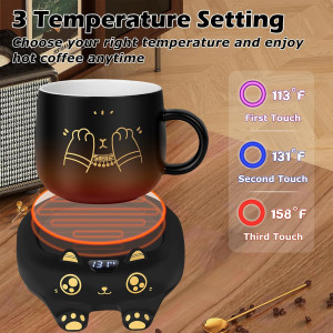 Keep Coffee Warm — Mug Warmer & Cute Cat Mug Set with 3 temps & auto shut-off!