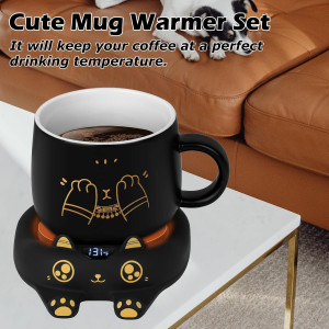Keep Coffee Warm — Mug Warmer & Cute Cat Mug Set with 3 temps & auto shut-off!