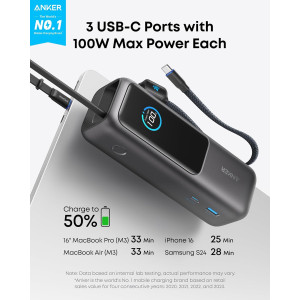 Anker 25,000mAh Power Bank — 100W fast charging with built-in cables for all your devices!
