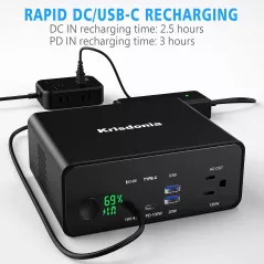 Krisdonia 130W Power Bank — 40,000mAh with AC outlet & 100W USB-C for fast laptop & phone charging!