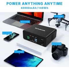 Krisdonia 130W Power Bank — 40,000mAh with AC outlet & 100W USB-C for fast laptop & phone charging!