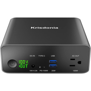Krisdonia 130W Power Bank — 40,000mAh with AC outlet & 100W USB-C for fast laptop & phone charging!