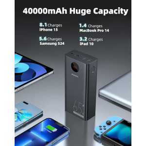 40,000mAh Power Bank — 65W USB-C fast charging for MacBook, Dell, iPad, iPhone & Samsung on the go!