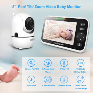 HelloBaby No WiFi Monitor — 5" screen, 30-hr battery, pan-tilt-zoom, night vision & 1000ft range!