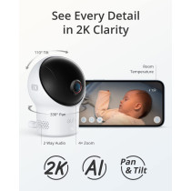 Wi-Fi Baby Monitor 2K Night Vision, Cry Alerts, Temp & Sound Detection