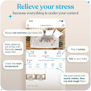 Smart WiFi Baby Monitor — Sleep tracking, cry & cough detection, night vision, 2-way talk, pan & tilt camera!